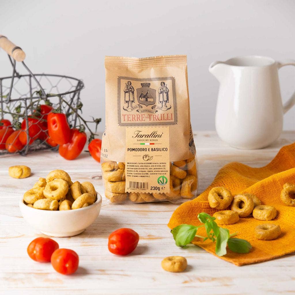 Apulijos „Tarallini“ su pomidorais ir bazilikais, 230 g